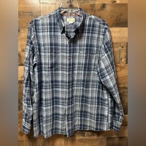 Bob Timberlake Men’s Plaid Button-Up Shirt – Large – Blue/White – Long Sleeve